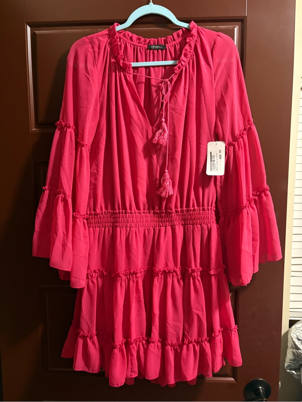 JM Collection Hot Pink Tiered Tassel Maxi Dress